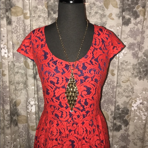 NWOT Sugerlips Red Lace with Blue Underlay Dress L - Picture 5 of 8